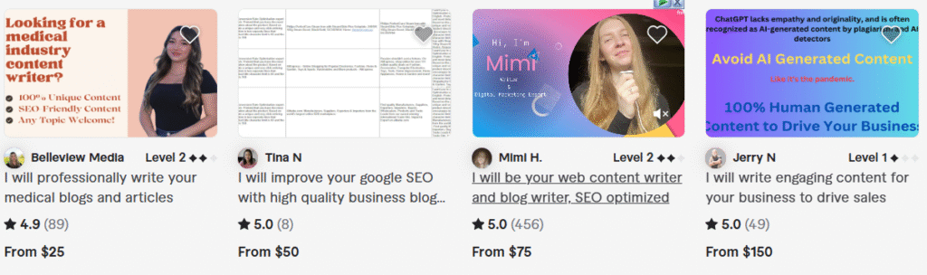 Fiverr content writing and blog post services